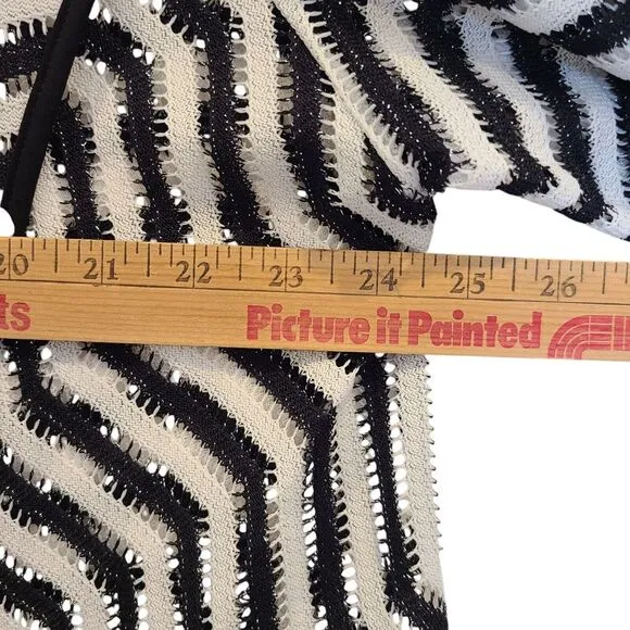 IC BY CONNIE K‎ Black White Cardigan Chevron Open Knit Longline Top 1X Toggle