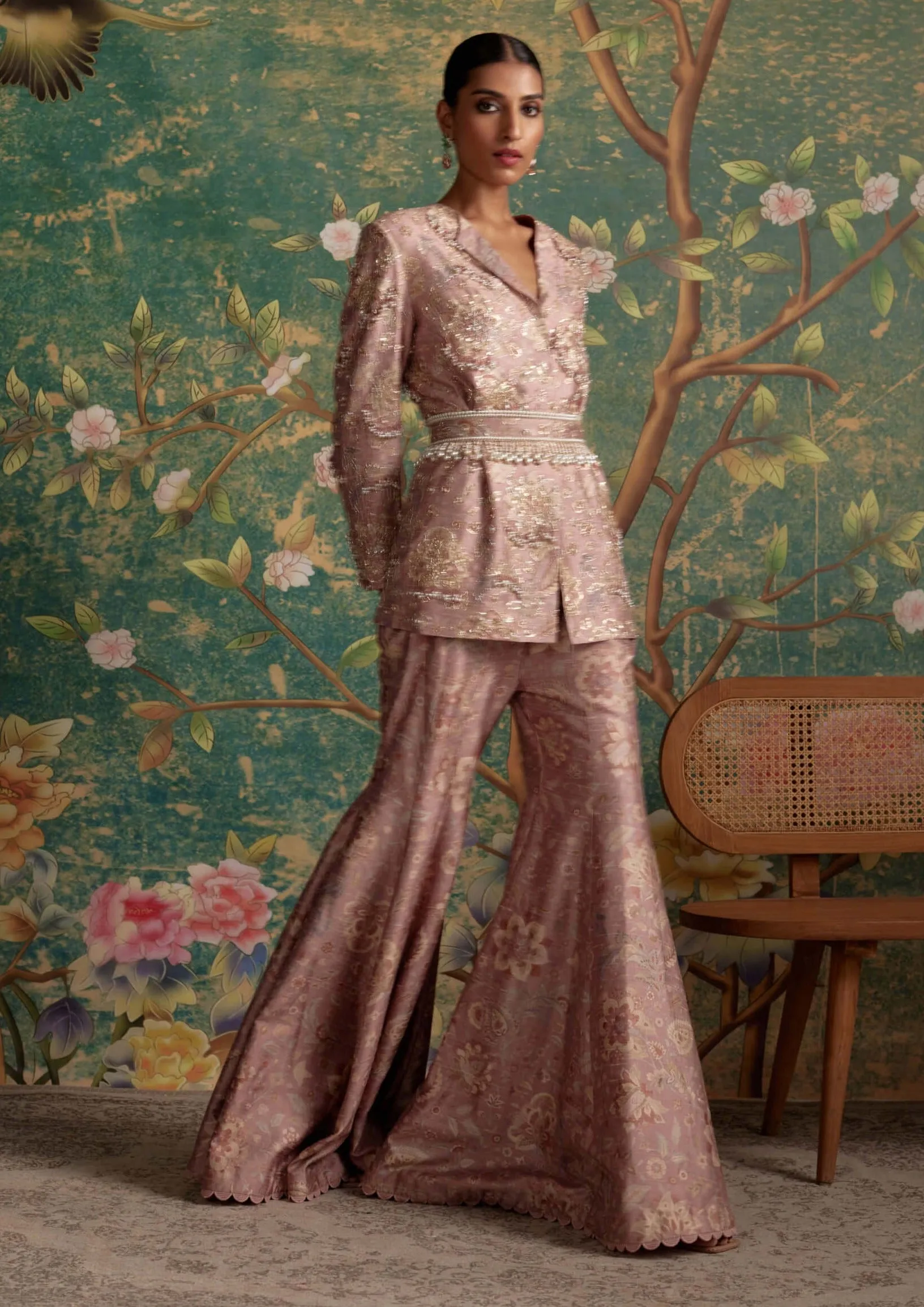 Icon dusky pink print jacket and pant set