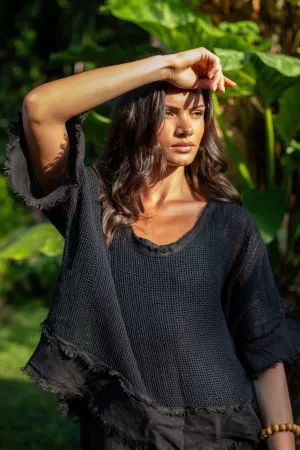 'Isla' Mesh Overlay Linen Top