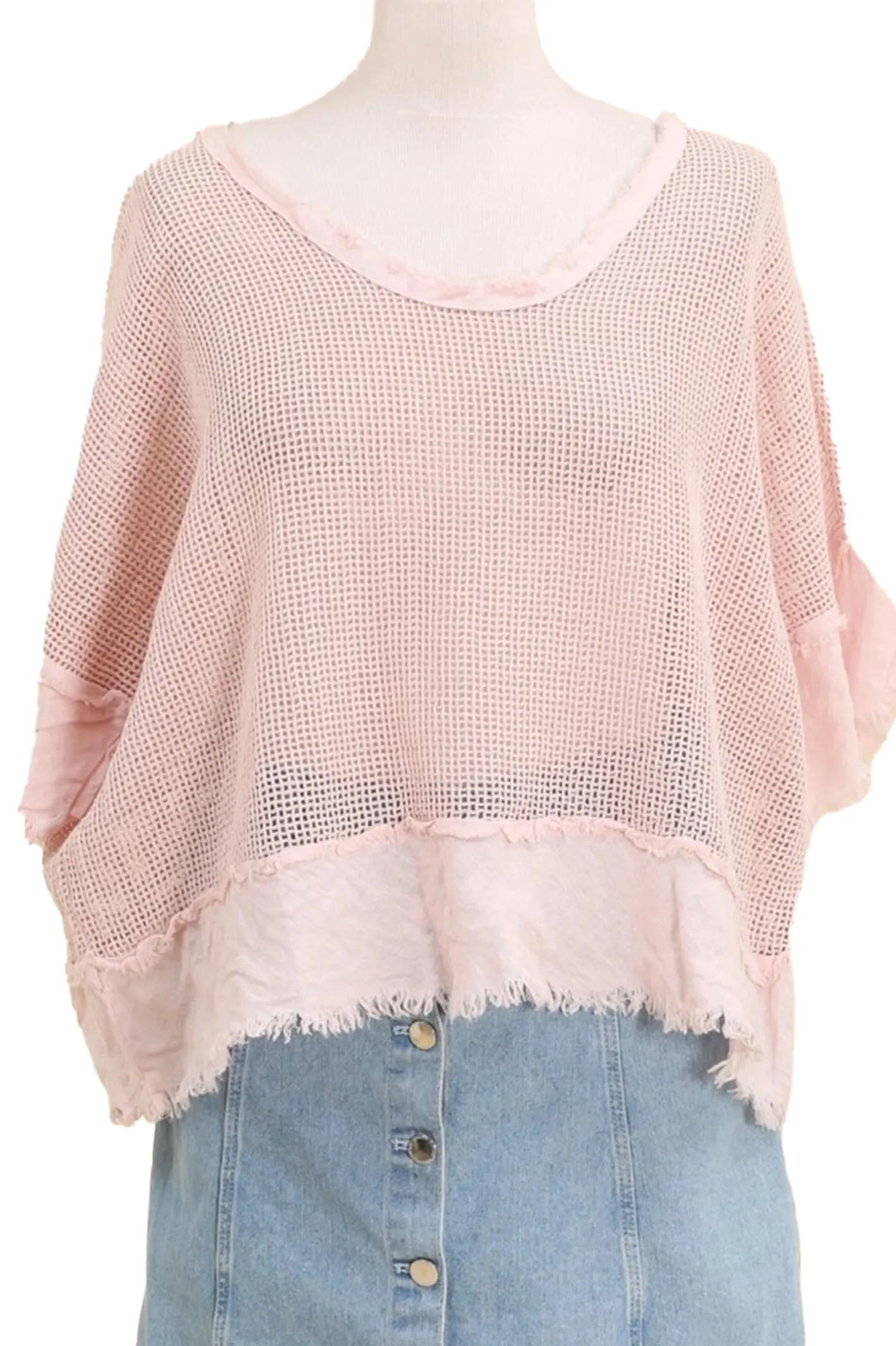 'Isla' Mesh Overlay Linen Top