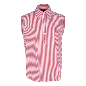 Italian Cotton Stripe Red Sleeveless Top
