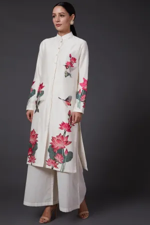 Ivory Embroidered Kurta With Palazzo