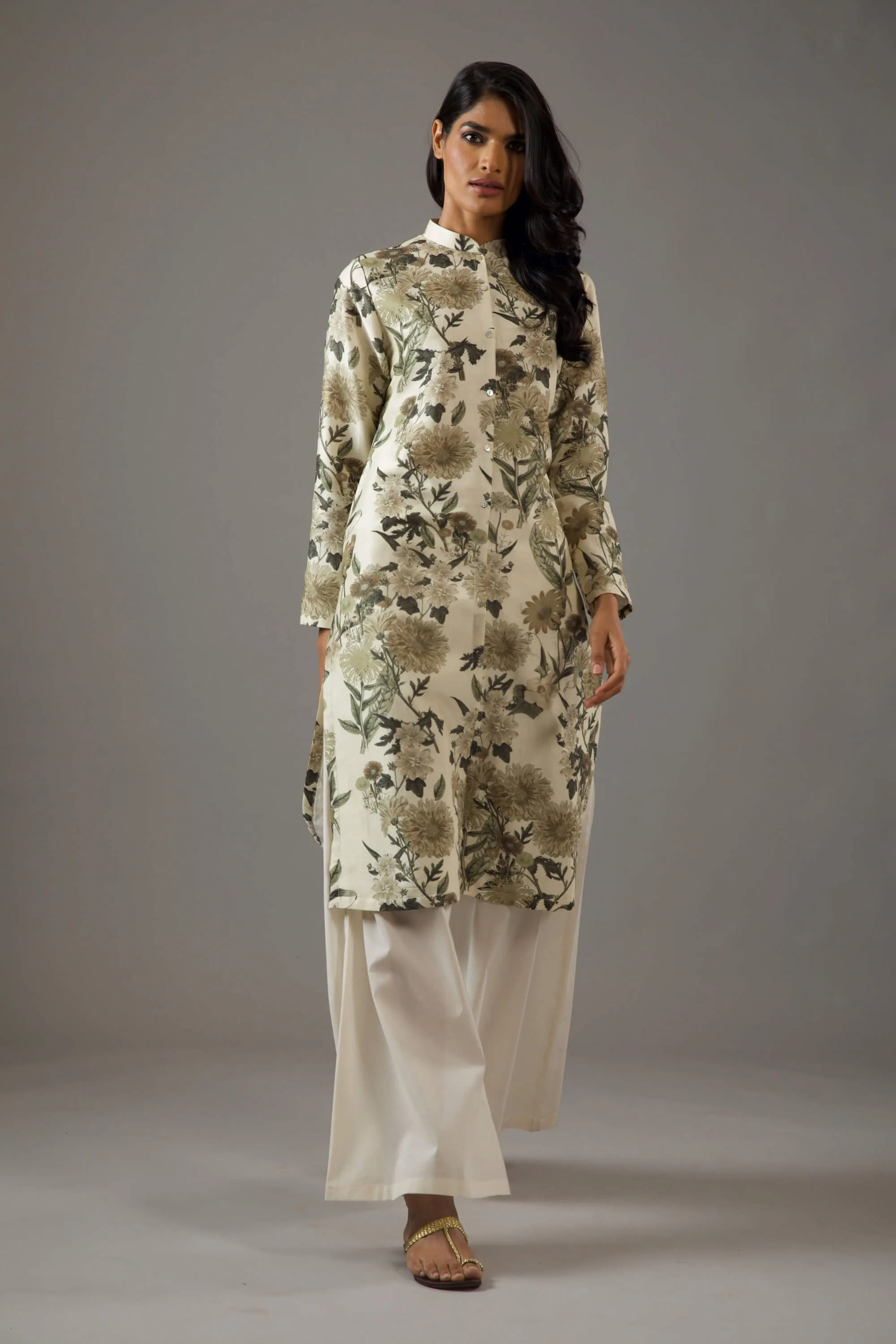 Ivory printed tunic and palazzo