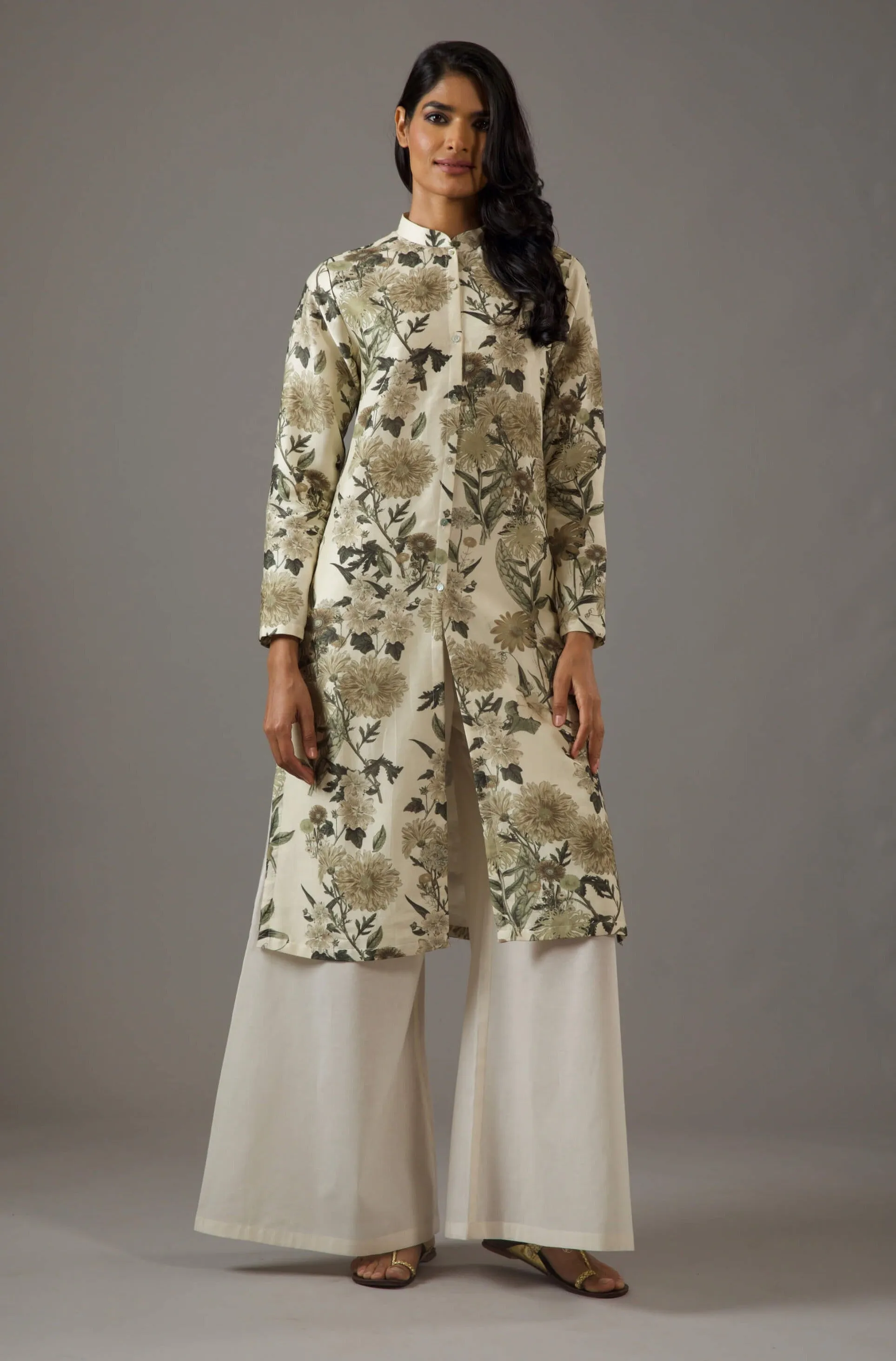 Ivory printed tunic and palazzo