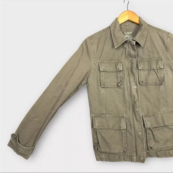 J Crew Women's Utility Cargo Safari Jacket Sz Small Green Military Field Y2K VTG