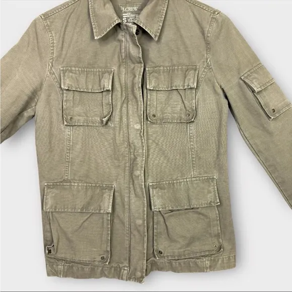 J Crew Women's Utility Cargo Safari Jacket Sz Small Green Military Field Y2K VTG