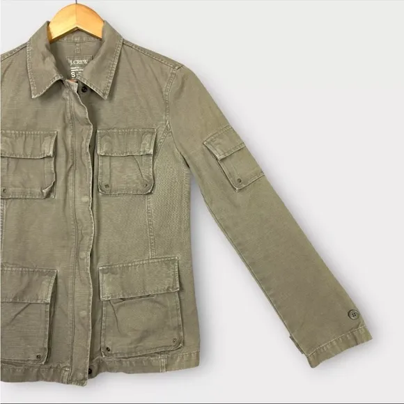 J Crew Women's Utility Cargo Safari Jacket Sz Small Green Military Field Y2K VTG