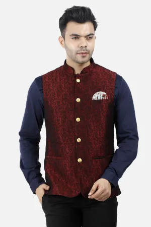 Jacquard Fabric Maroon Nehru Modi Jacket
