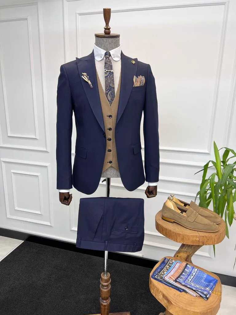 Jake Navy Blue Slim Fit Peak Lapel Combination Suit