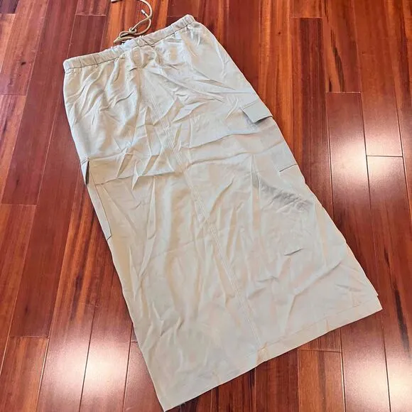 Joie Light Olive Green Cargo Pocket Skirt Maxi Drawstring Utility Silky Feel 6