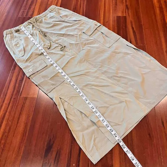Joie Light Olive Green Cargo Pocket Skirt Maxi Drawstring Utility Silky Feel 6