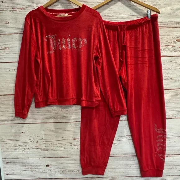 Juicy Couture Velour Joggers Pajama Set in Red Corvette Sz L NWOT