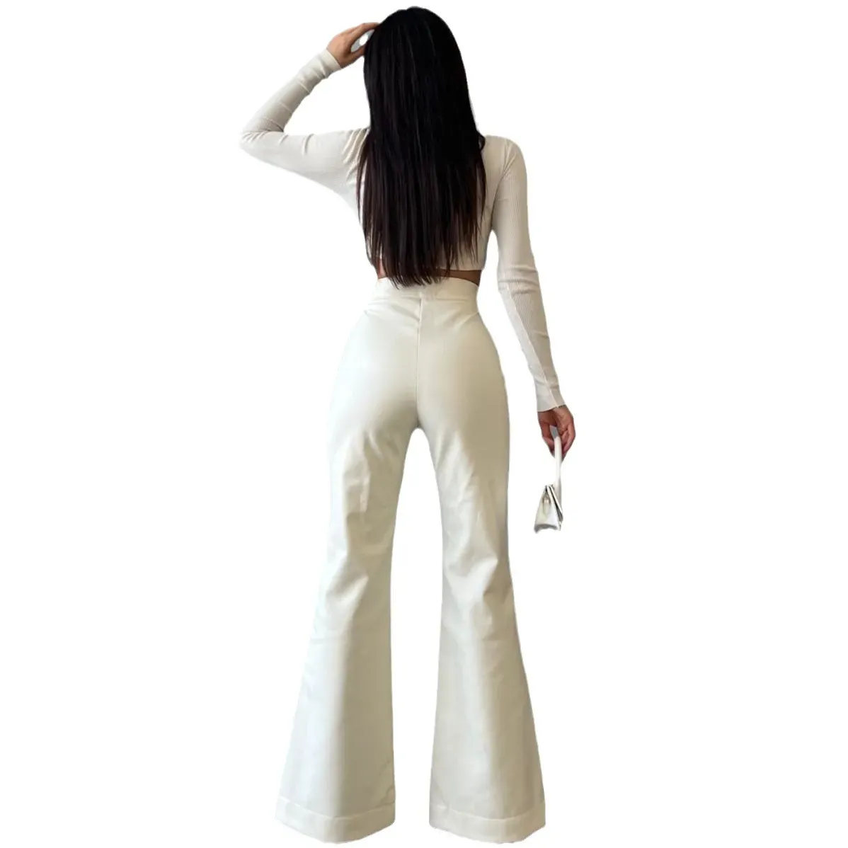 Juno High-Waisted Lace-Up Faux Leather Flare Pants