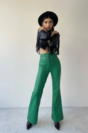 Juno High-Waisted Lace-Up Faux Leather Flare Pants