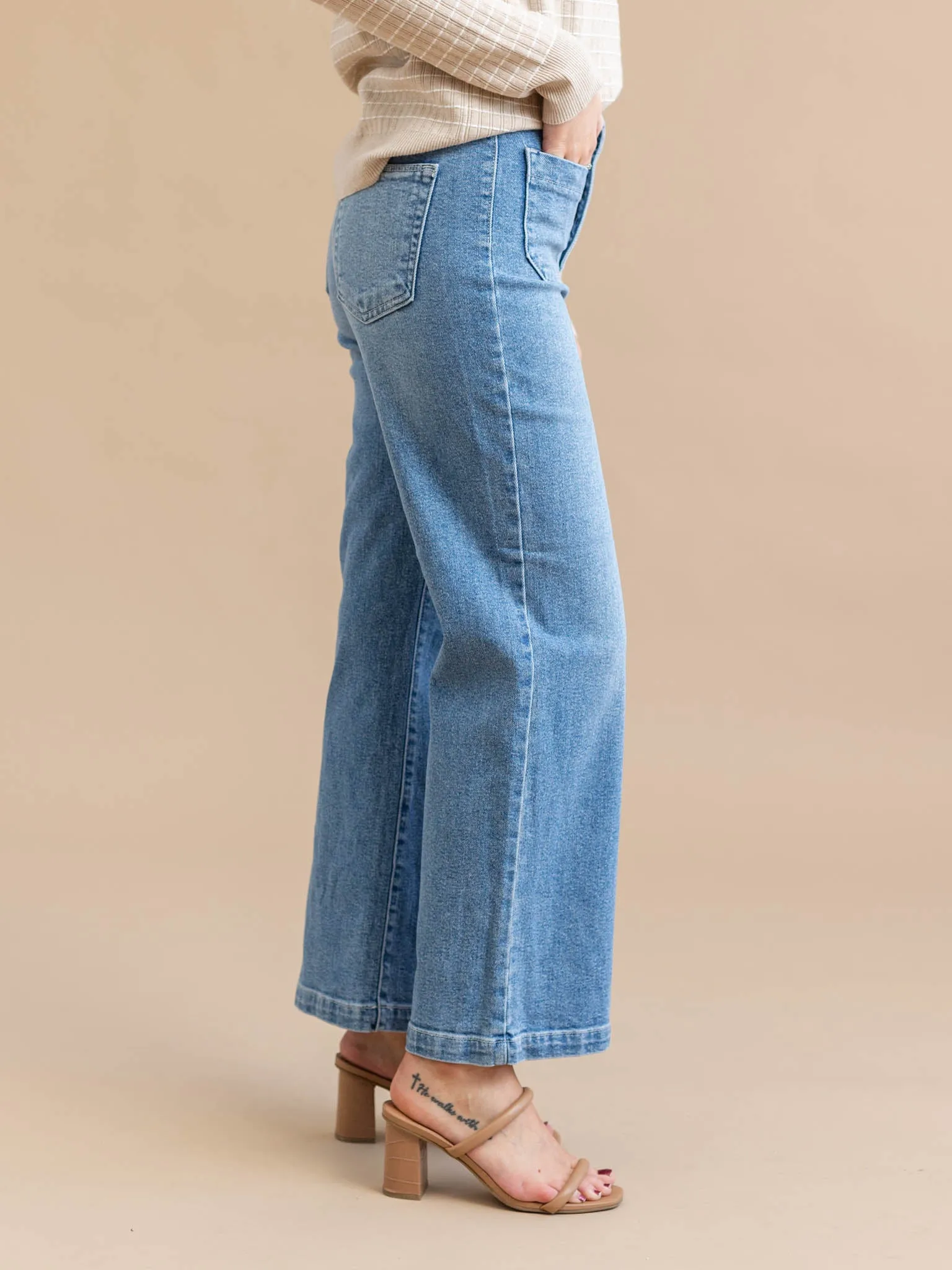 Just Black Light Denim Patch Pocket Wide Leg