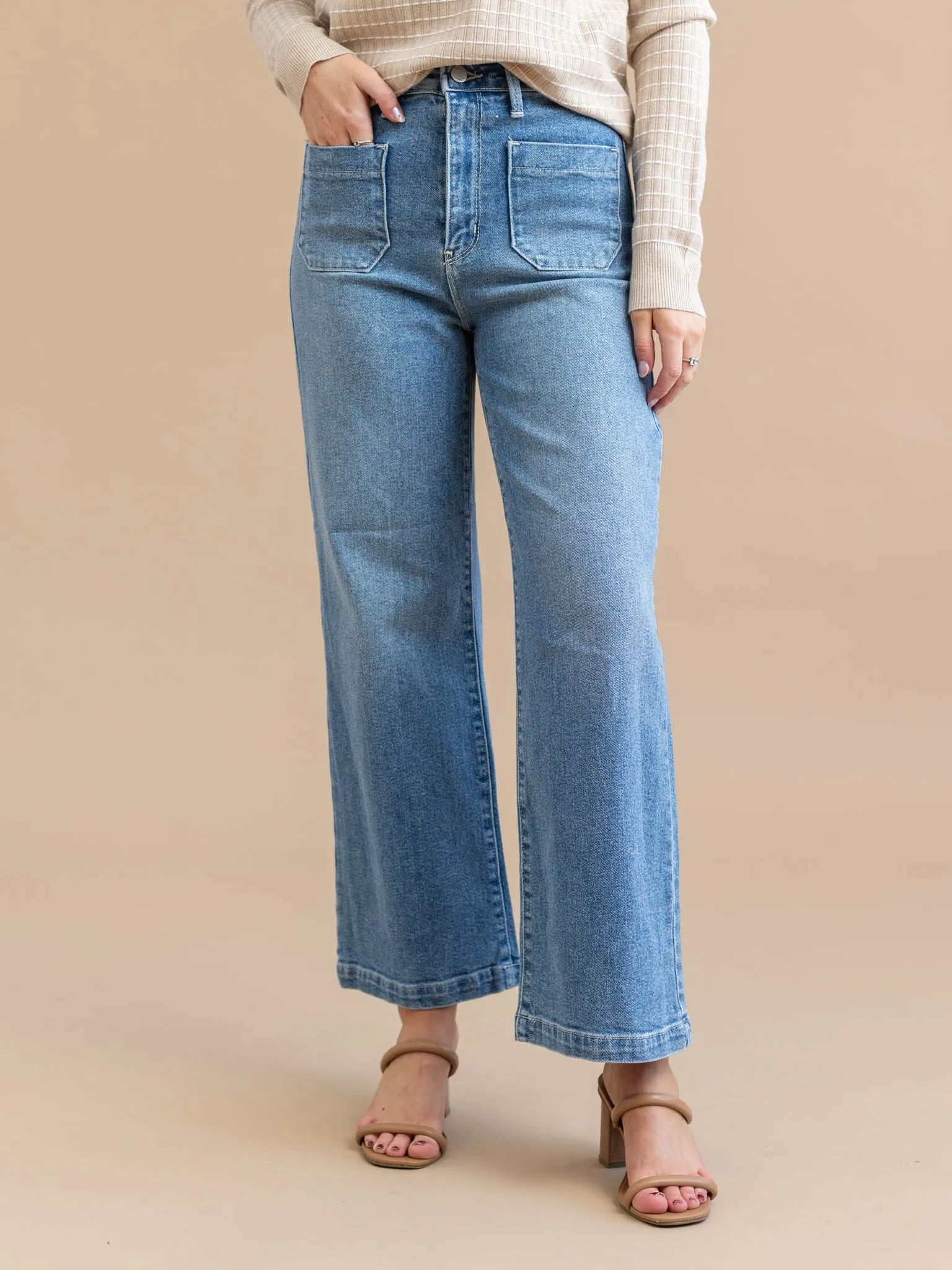 Just Black Light Denim Patch Pocket Wide Leg