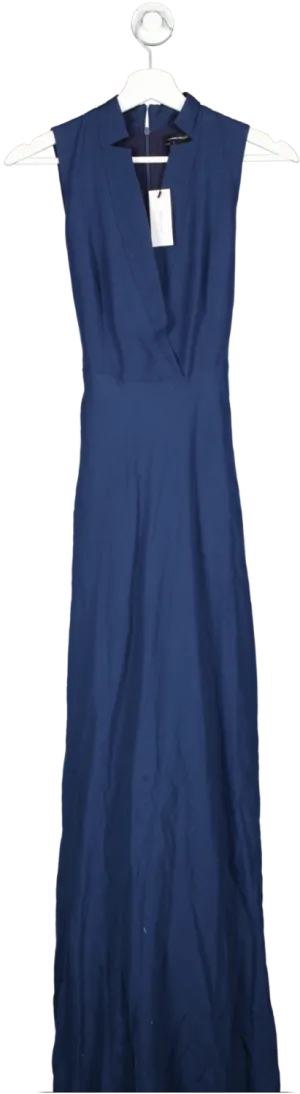 Karen Millen Blue Linen Wrap Tie Waisted Maxi Dress UK 4