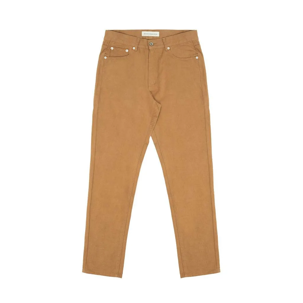 Khaki Embroidered Straight Twill Casual Pants