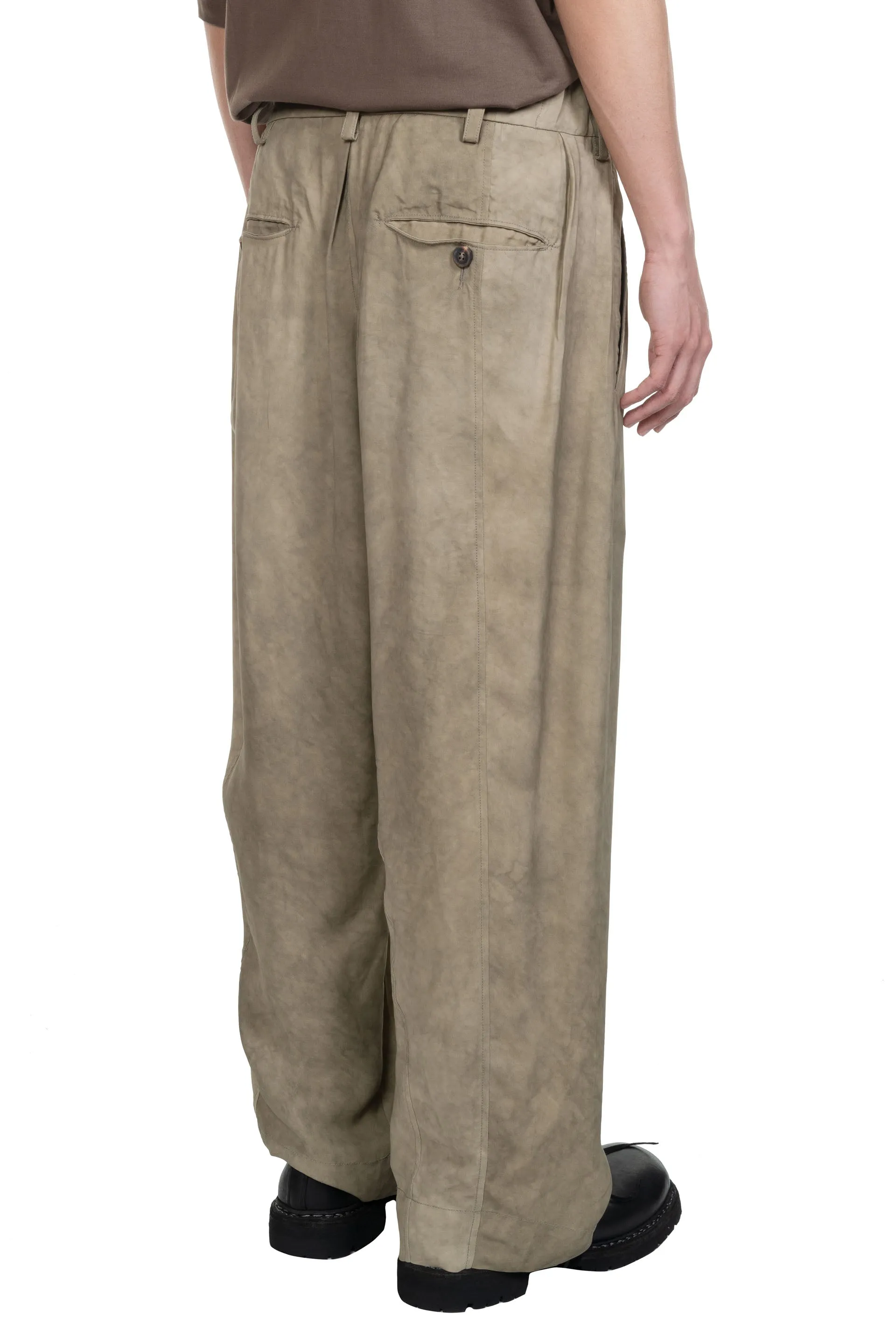 Khaki Green Pleated Tapered Trousers