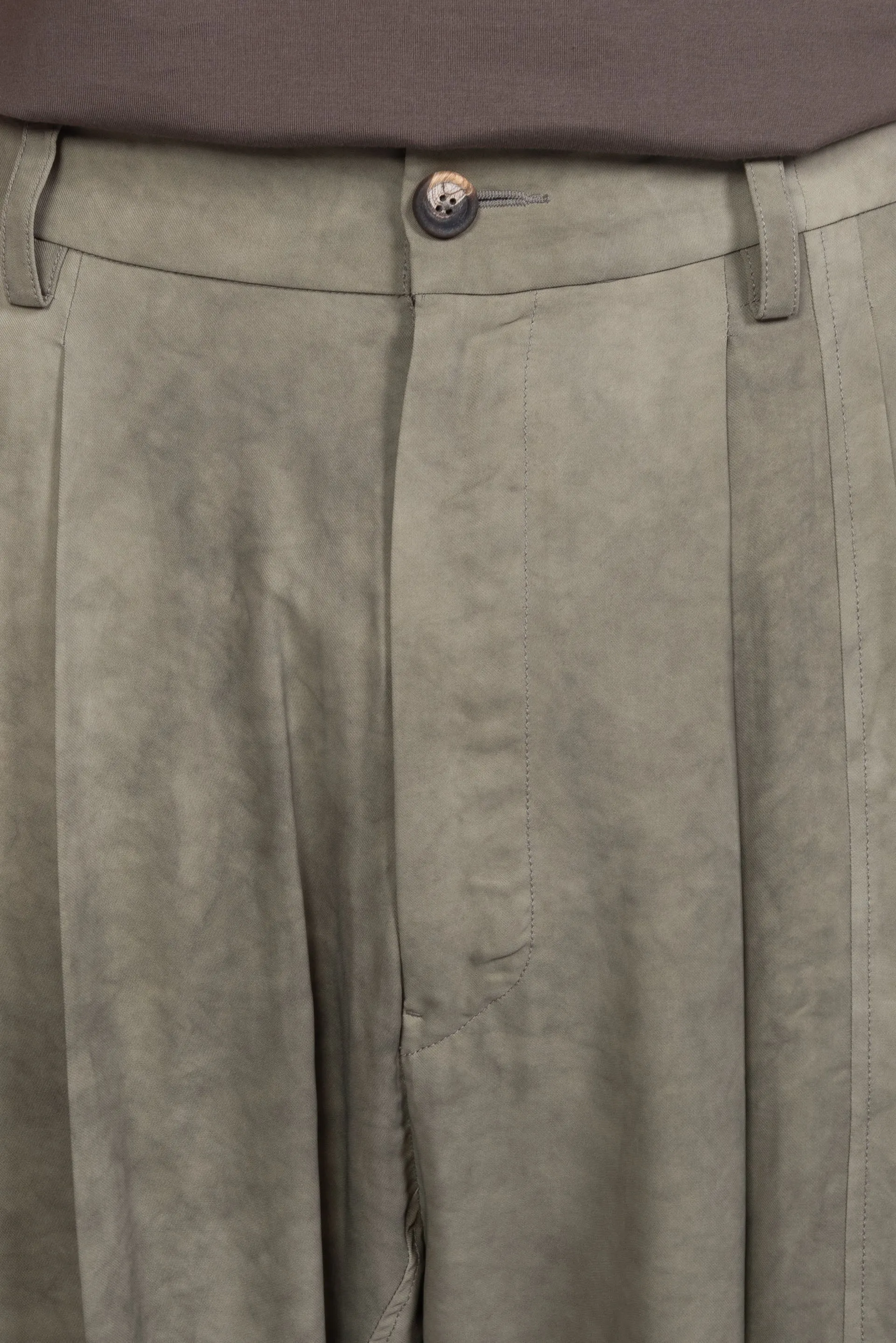 Khaki Green Pleated Tapered Trousers