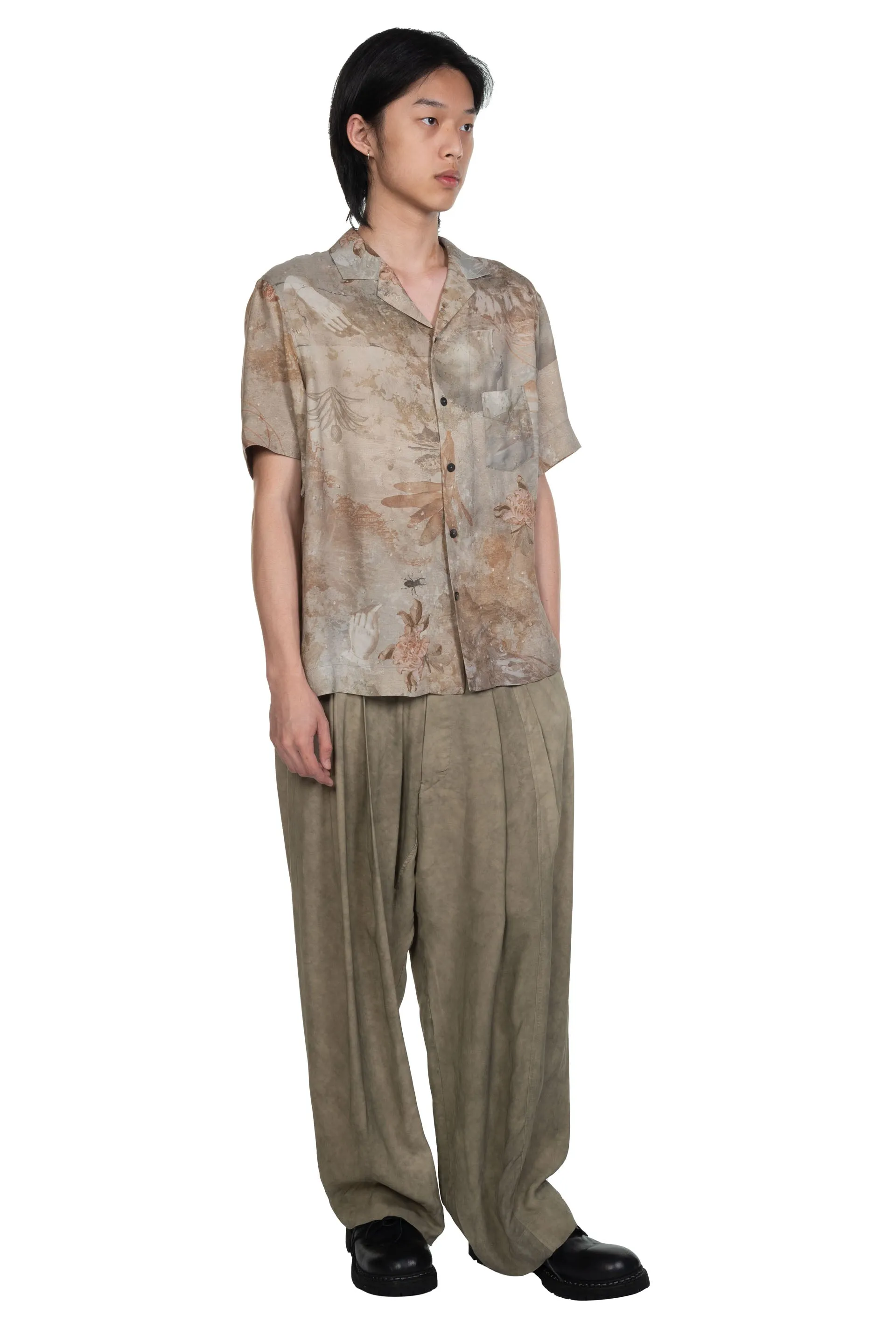 Khaki Green Pleated Tapered Trousers