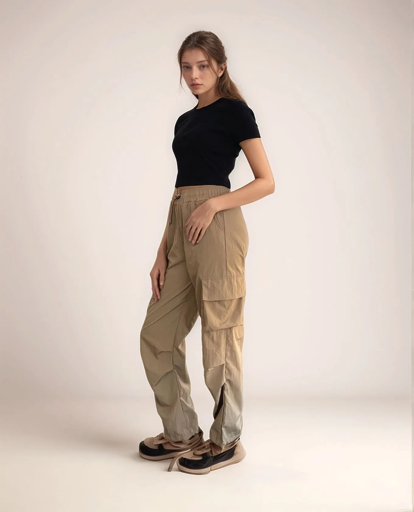 Khaki Parachute Cargo Pants