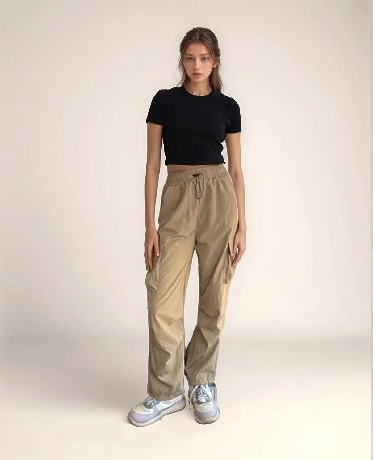 Khaki Parachute Cargo Pants