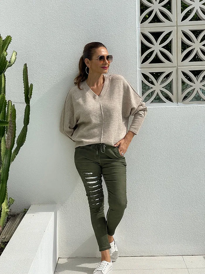 Khaki Sequin Joggers