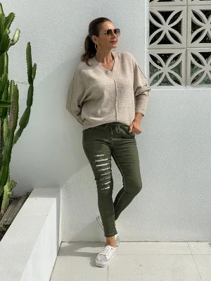 Khaki Sequin Joggers