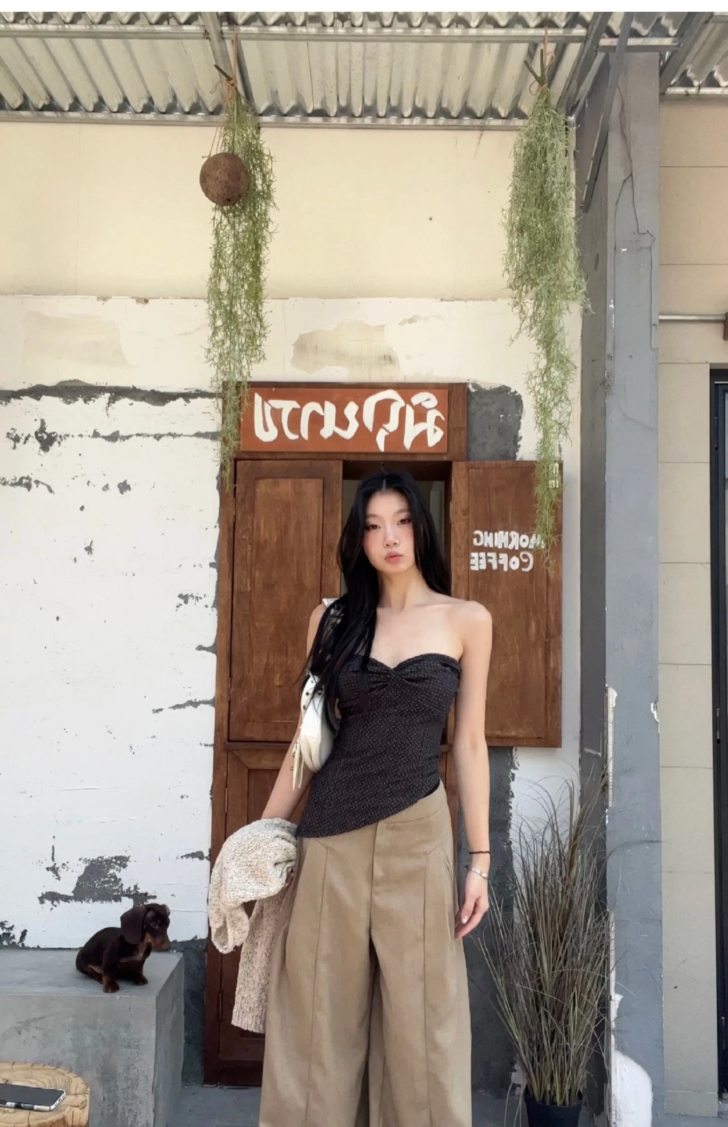 khaki wide-leg pants