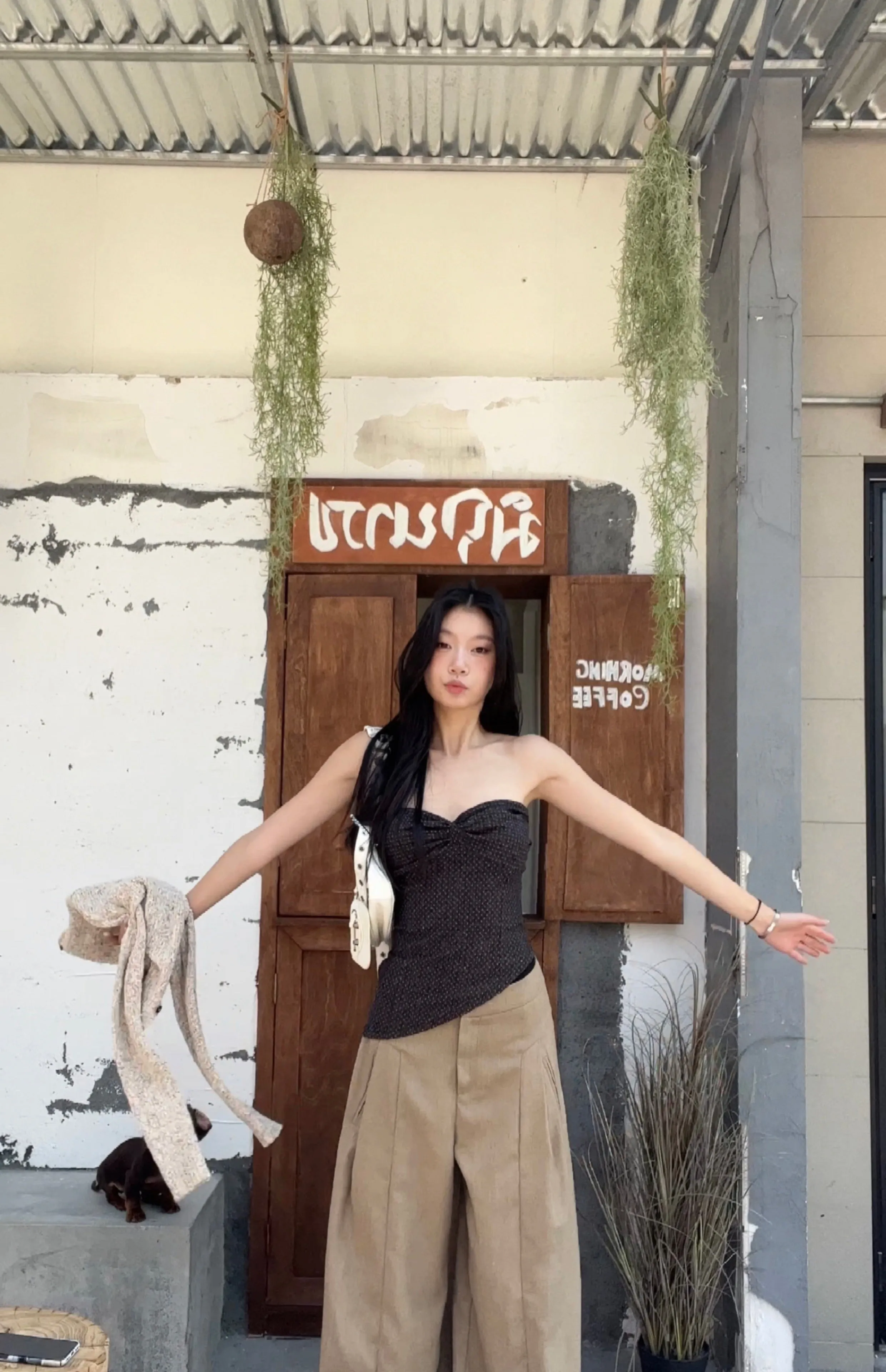 khaki wide-leg pants