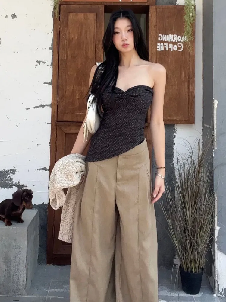 khaki wide-leg pants