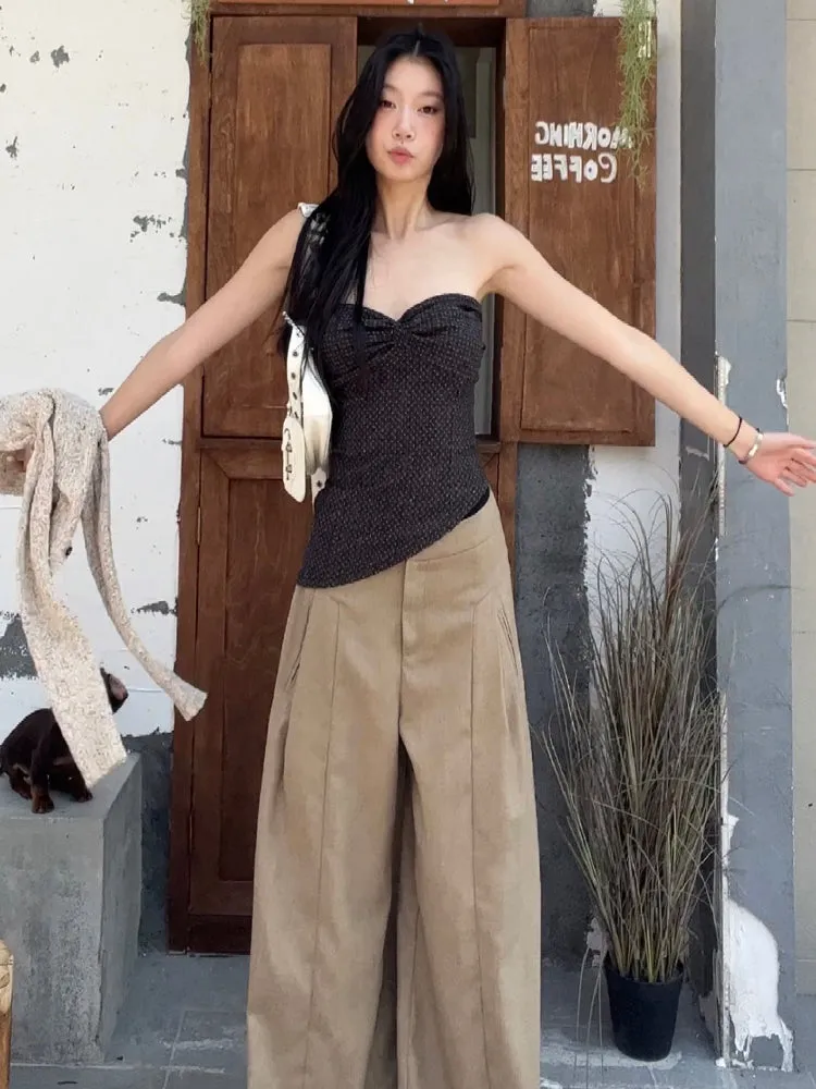 khaki wide-leg pants
