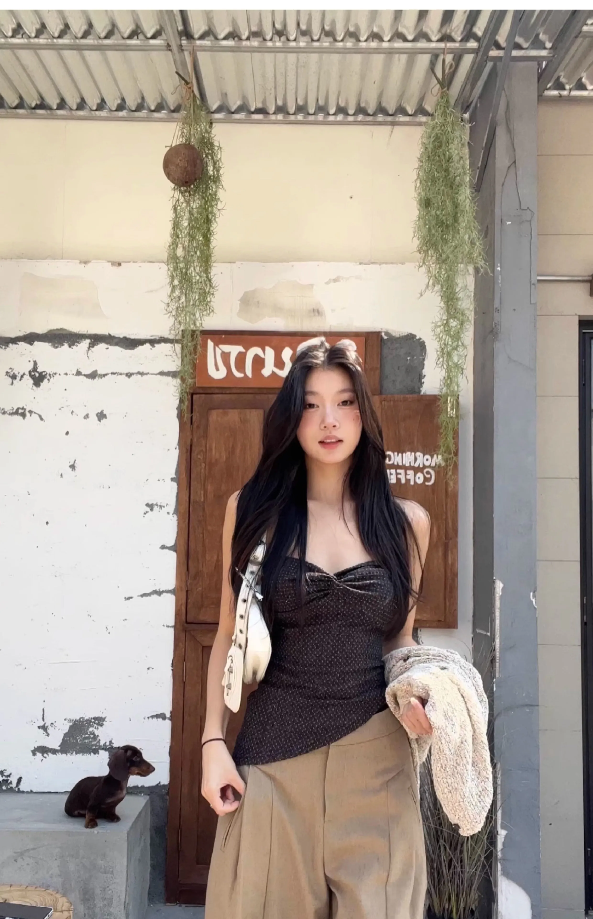 khaki wide-leg pants