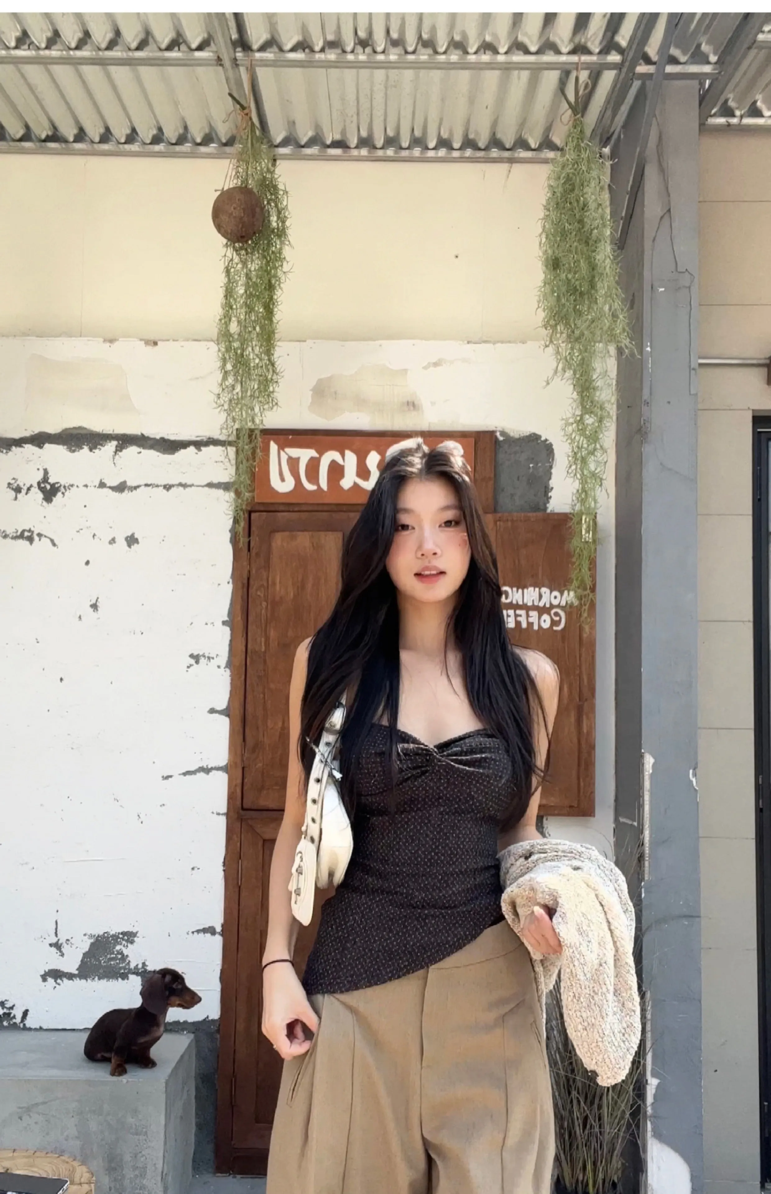 khaki wide-leg pants
