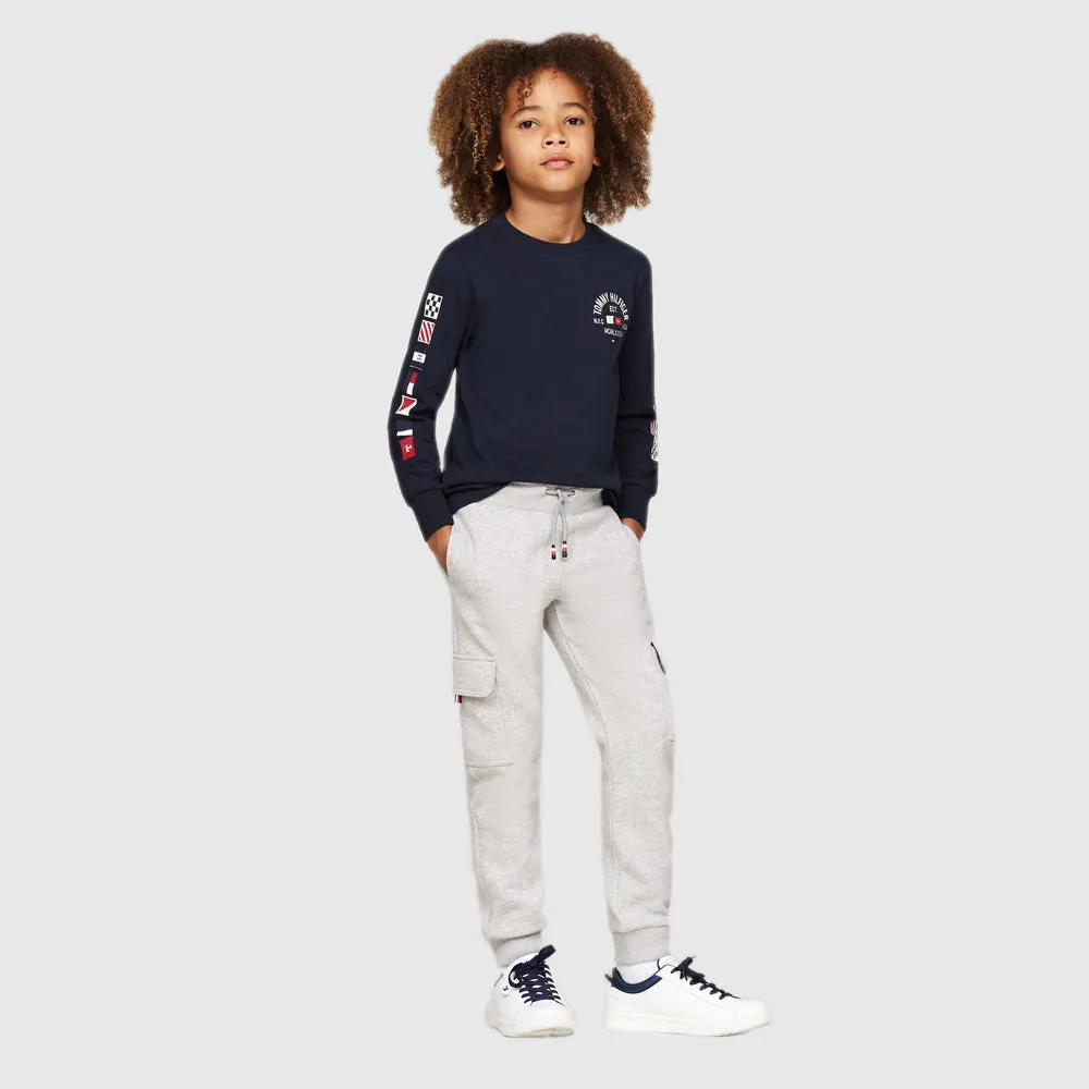 Kids Fleece Cargo Sweatpants - Light Grey