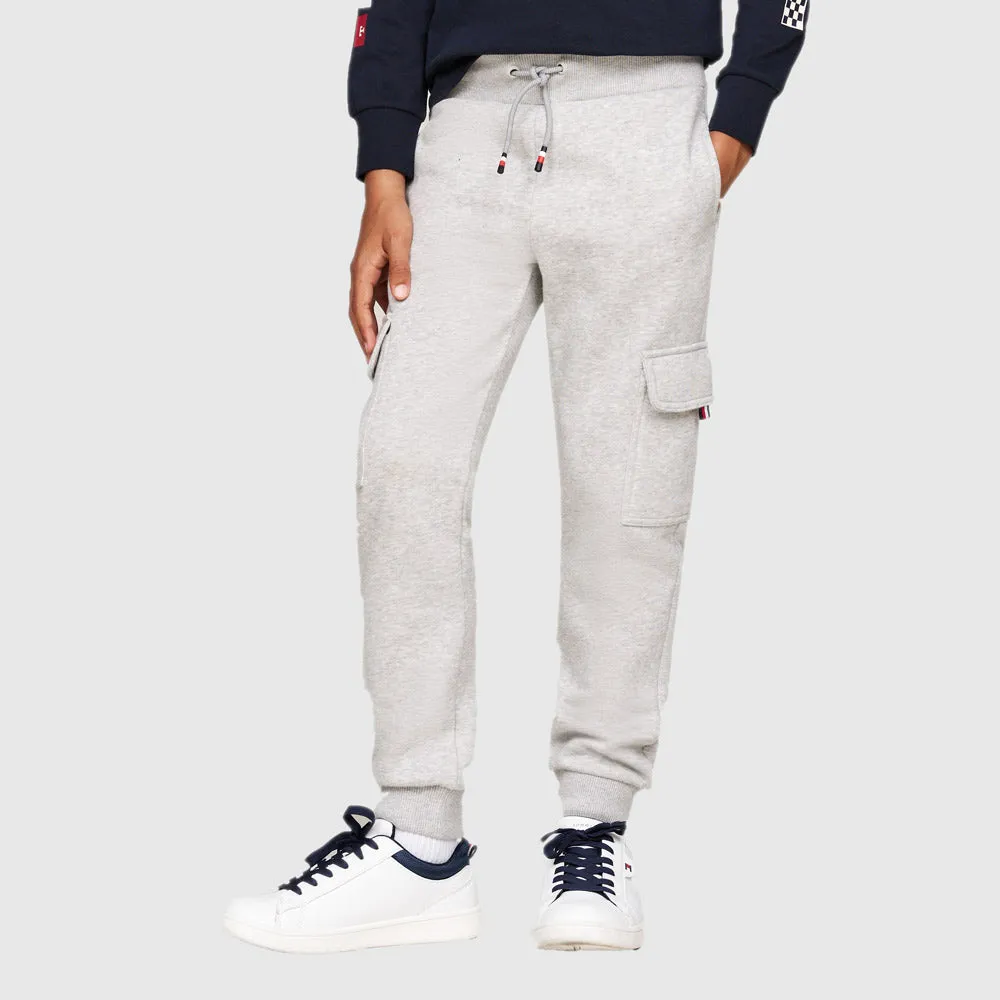 Kids Fleece Cargo Sweatpants - Light Grey