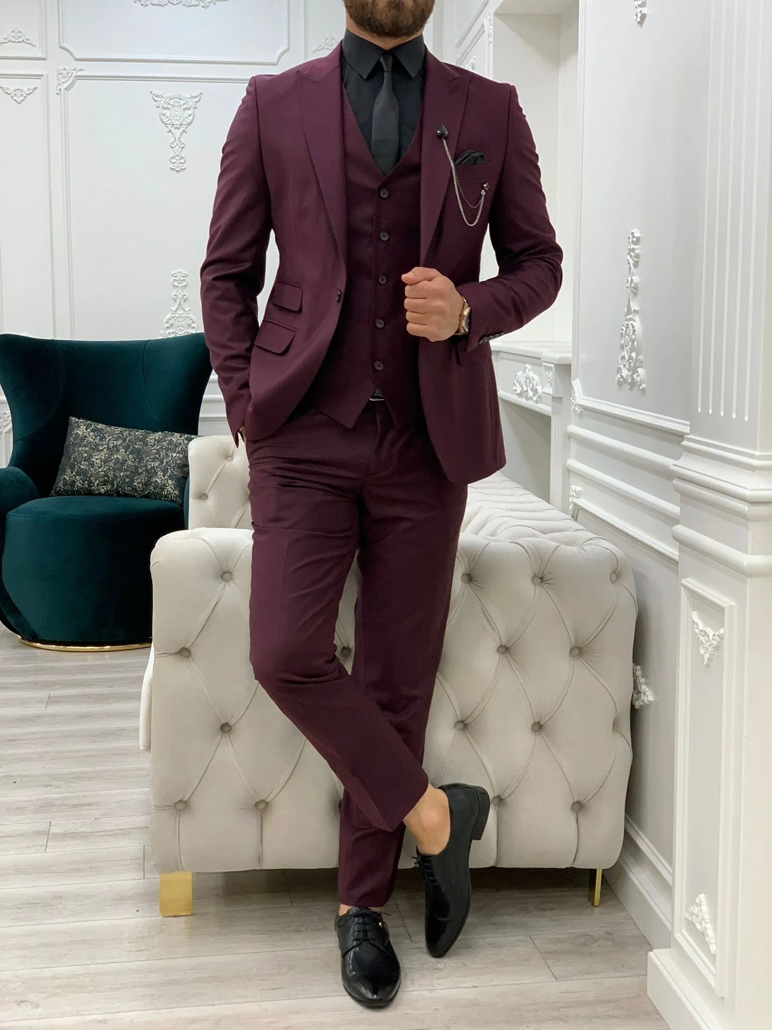 Lance Burgundy Slim Fit Suit