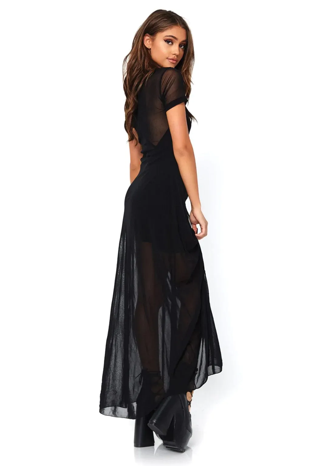 Leg Avenue Sheer Mesh High Slit Long Dress