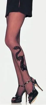 Leg Avenue Style 9910  Dragon Tattoo Sheer Pantyhose Black One Size Fits Most