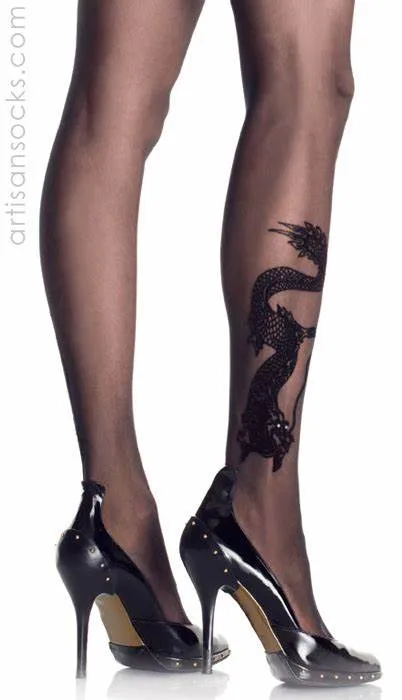 Leg Avenue Style 9910  Dragon Tattoo Sheer Pantyhose Black One Size Fits Most