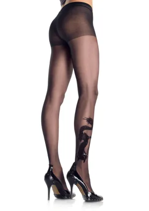 Leg Avenue Style 9910  Dragon Tattoo Sheer Pantyhose Black One Size Fits Most