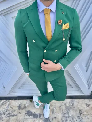 Leon Green Slim Fit Pinstripe Double Breasted Suit