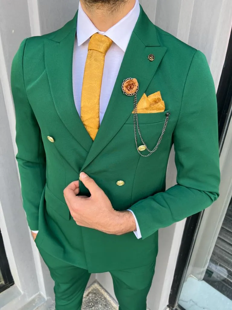 Leon Green Slim Fit Pinstripe Double Breasted Suit
