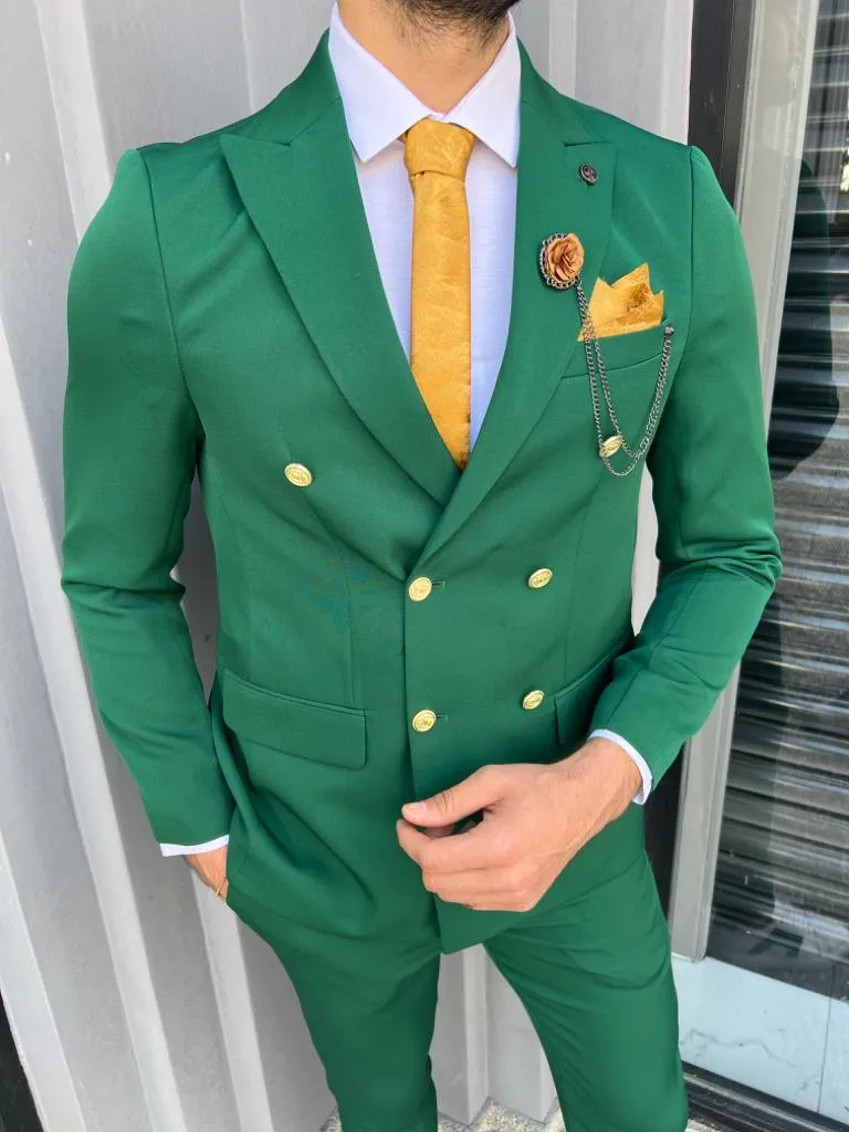 Leon Green Slim Fit Pinstripe Double Breasted Suit