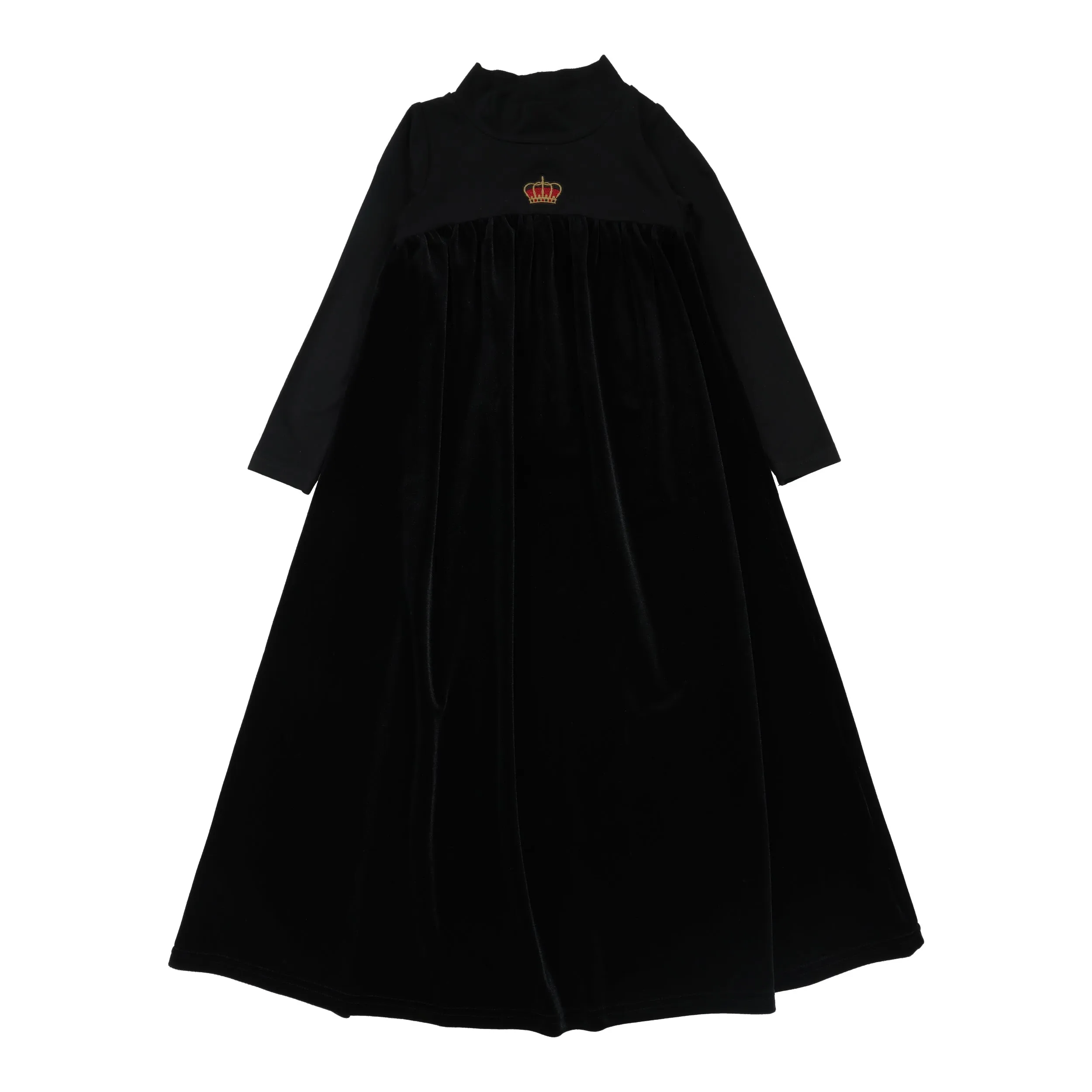 Lil Legs Velour High Waisted Maxi Long Sleeve Dress - Black Crown