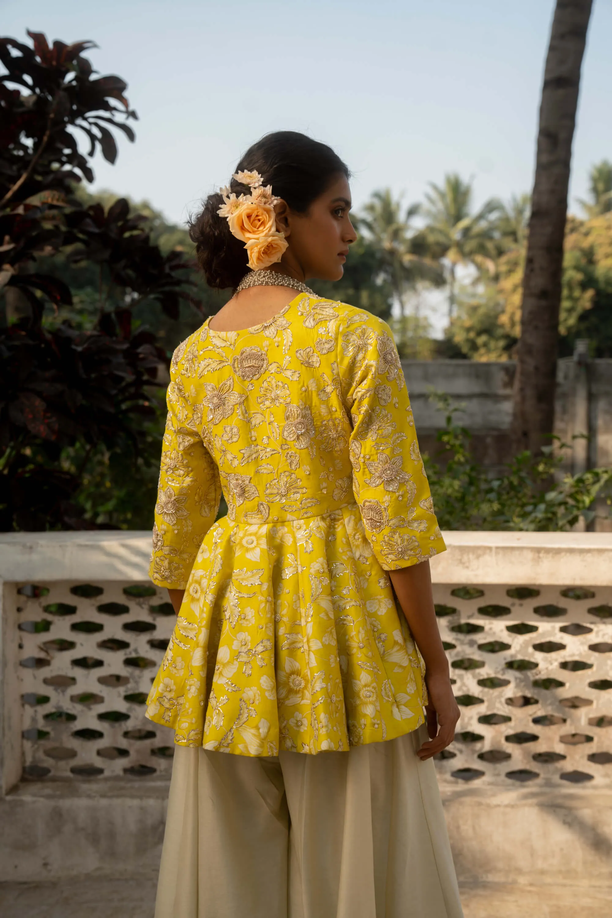 Lime yellow peplum and palzzo
