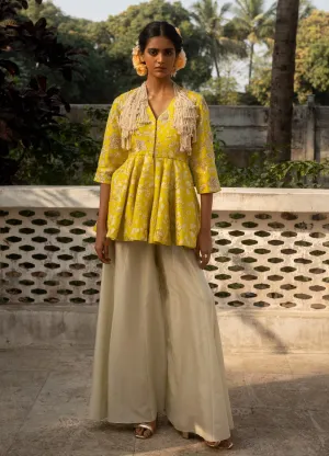 Lime yellow peplum and palzzo