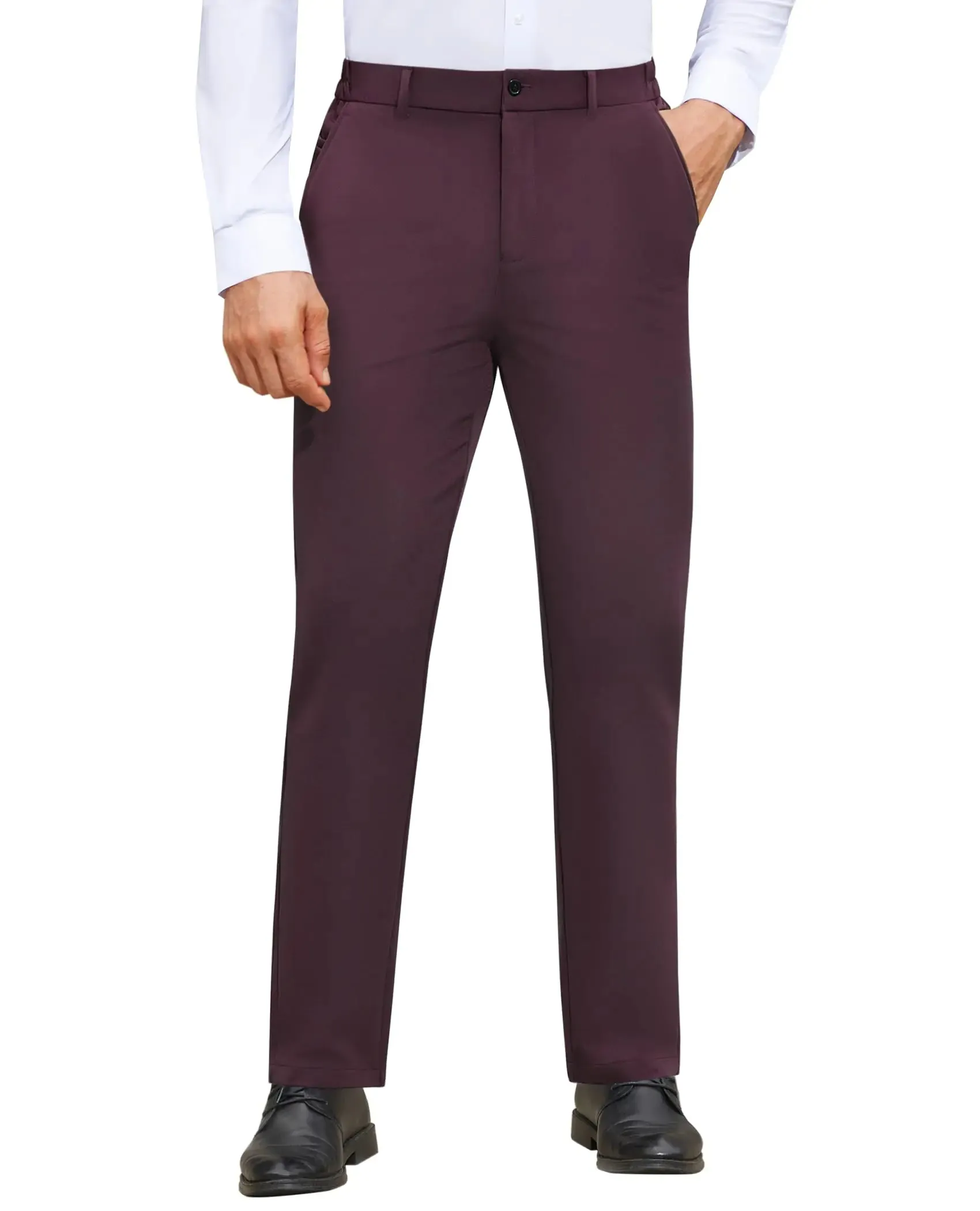 Lion Nardo Mens Stretch Dress Pants Wrinkle Free Mens Slim Fit Dress Pants Expandable Waist Suit Pants Golf Pants Men Coffee