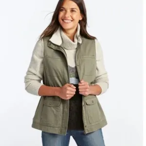 L.L. BEAN Women's Olive Green Utility Sherpa Lined Vest, Size M